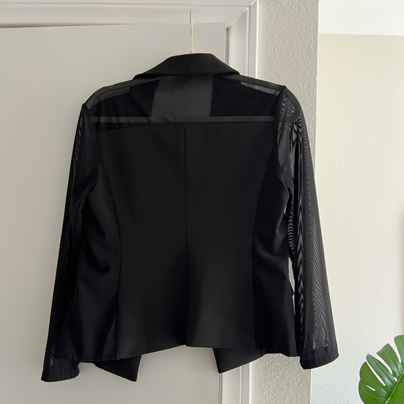 ASOS Sheer Black Blazer Sheer Sleeves Side Panels, Fitted Hourglass Suit Blazer - Picture 2 of 6